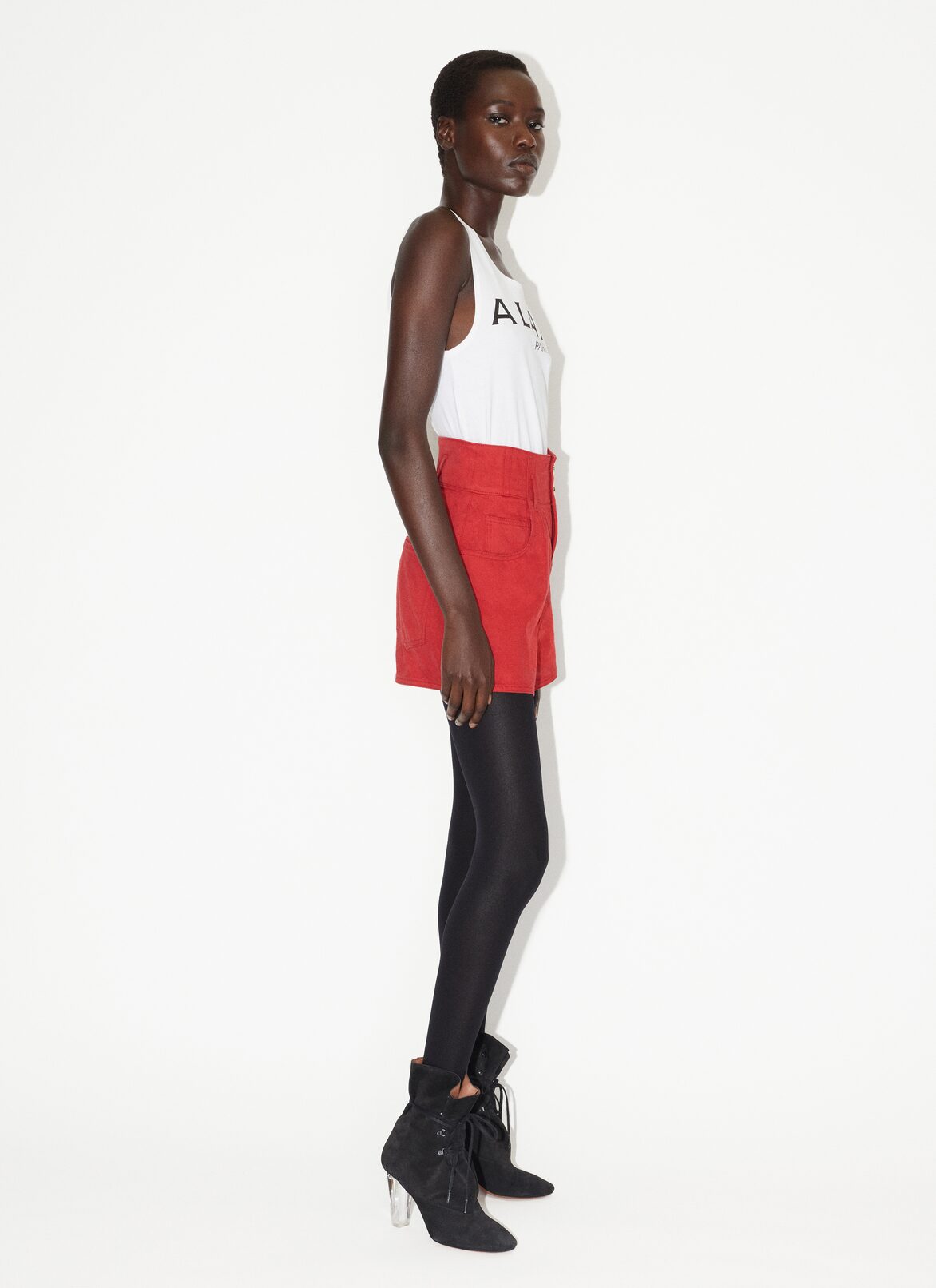 High-Waist denim Shorts ALAÏA RED HIGH-WAIST DENIM SHORTS